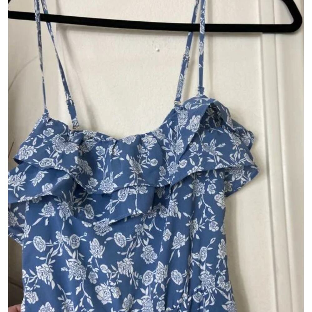 NWT Blue White Floral Spaghetti Strap Flowy Wide Leg Pantsuit Jumper Jumpsuit XL - Picture 12 of 16